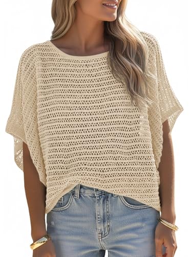 Image of Saodimallsu Womens Crochet Tops Summer Oversized Mesh Cover Up Top