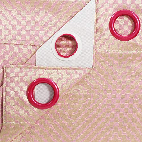 Image of Story@Home Bloom Collection Jacquard Lavish and Modern Rich Geometric Print 2 Piece Eyelet Ring top Window Curtain for Bedroom and Hall - 5 Feet, Baby Pink
