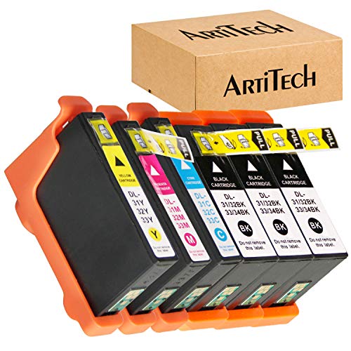 V525W Ink Cartridges Compatible for Dell Series 31 32 33 34 Ink Cartridges Work for Dell V525W, V725W Printers All-in-One Wireless Inkjet Printer 6 Pack (3 Black, 1 Cyan, 1 Magenta, 1 Yellow)