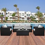 Lviden 4 Pieces Patio PE Wicker Sofa Sets Outdoor Rattan Conversation Furniture Set sectional Couch