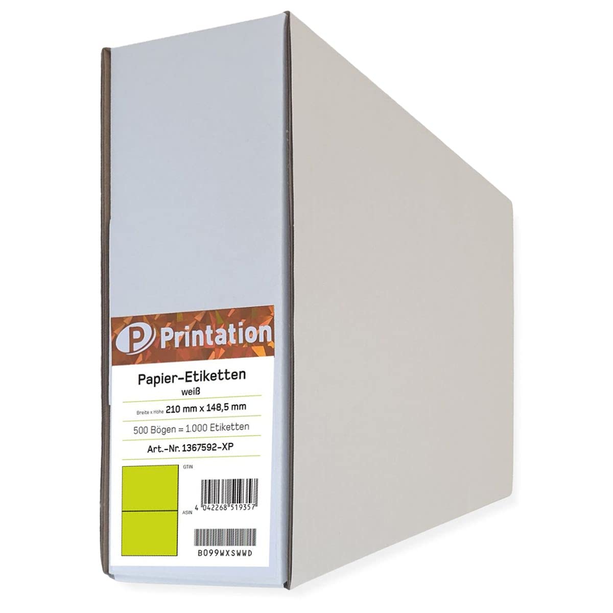 Printation Etichette per spedizione, 210 x 148 mm, 1000 etichette, autoadesive, 210 x 148 cm, colore bianco, 500 fogli DIN A4, Bigpack da 2 adesivi per indirizzi A5, etichette adesive, marchio
