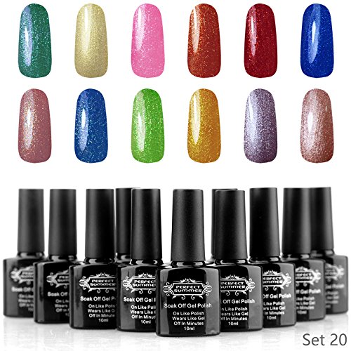 Perfect Summer Pro UV/LED Soak Off Gel Nail Polish, Dreaming Within the Dream " Hologram Colors Kits - Pack of 12, 10ml Each (Set #20)