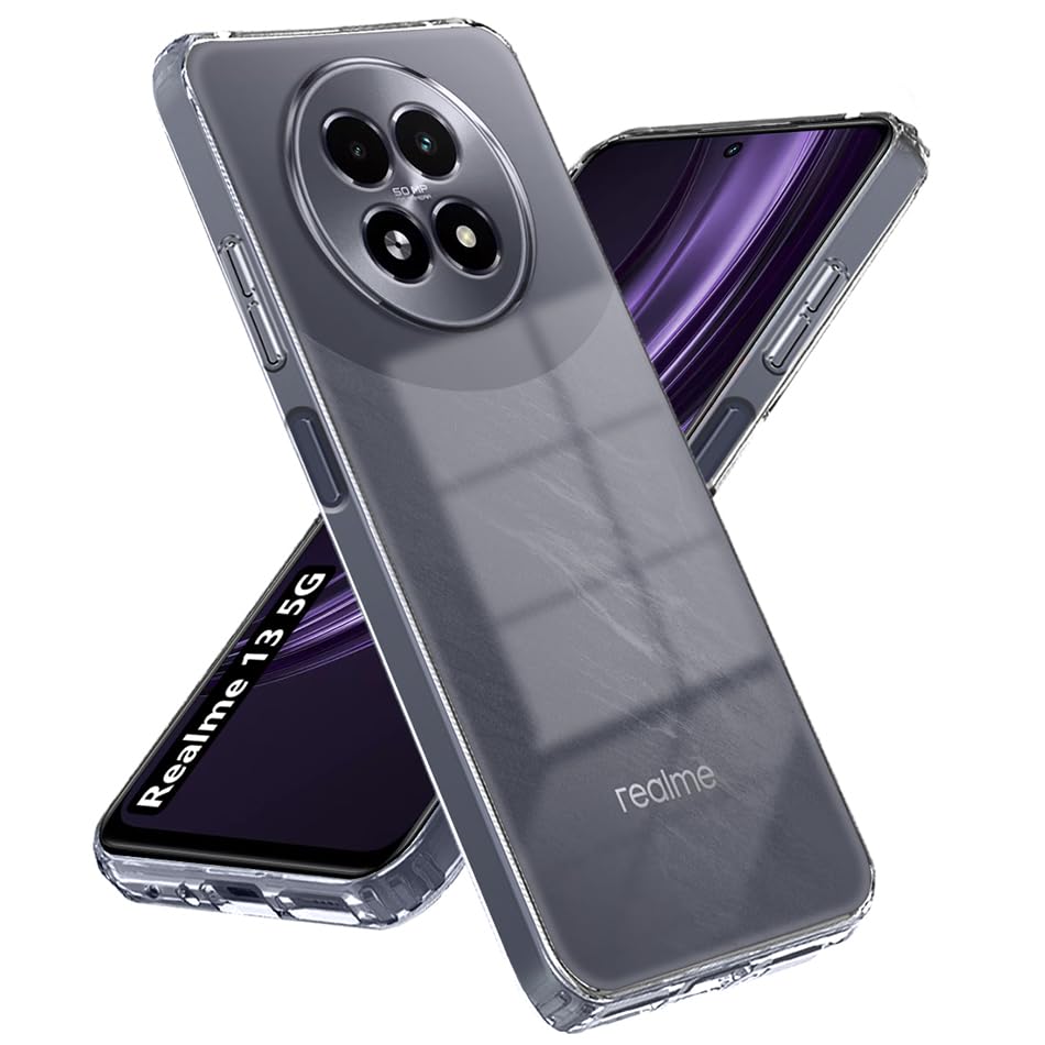 Image of Fashionury Crystal Clear Case for Realme 13 5G | Yellowing Resistance | Transparent TPU Silicone | Raised Camera Lips | Slim Transparent Cover