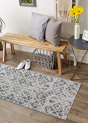 Wonnitar Moroccan Washable Runner Rug - 2X6 Kitchen Rug Runner Grey Hallway Mat Distressed Non-Slip Modern Geometric Trellis Throw Rug Soft Indoor Floor Carpet For Entryway Laundry Bedroom #TOP6