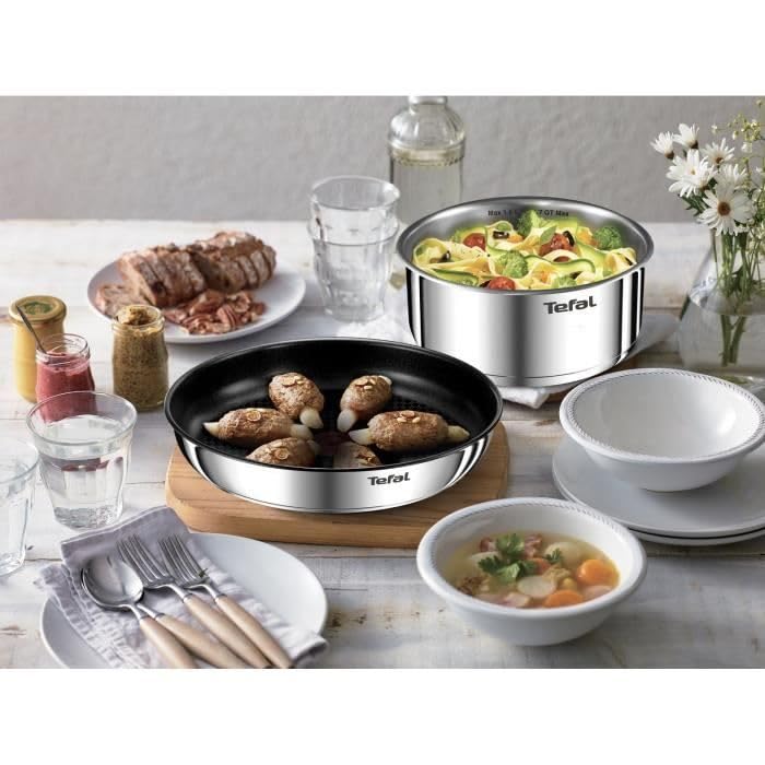 Tefal Ingenio Emotion - Lot de 2 Poêles 22/26 cm + Casserole de 18 cm + Poignée amovible + 1 accessoire, Convient à l'induction, antiadhésif, revêtement titane, Thermo-signal, passe au lave-vaisselle – Image 6