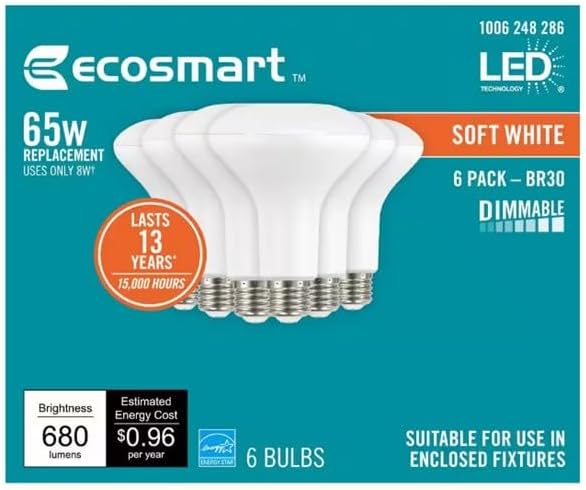EcoSmart BR30 65W Equivalent Dimmable LED Light Bulbs Soft White (6 Pack)
