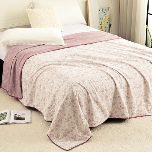 Image of Story@Home Dohar Single Bed Cotton 100% | 150GSM 225 x240 cm Quilt AC Blanket for Summer | AC Comforter Double Bed | White & Purple Motif Reversible Design Duvet | All-Season Blanket