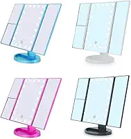 ESPELHO DE MESA GIRATORIO COM ILUMINAÇÃO DE 22 LEDS E AUMENTO PARA MAQUIAGEM, BARBA E LIMPEZA DE PELE PORTATIL