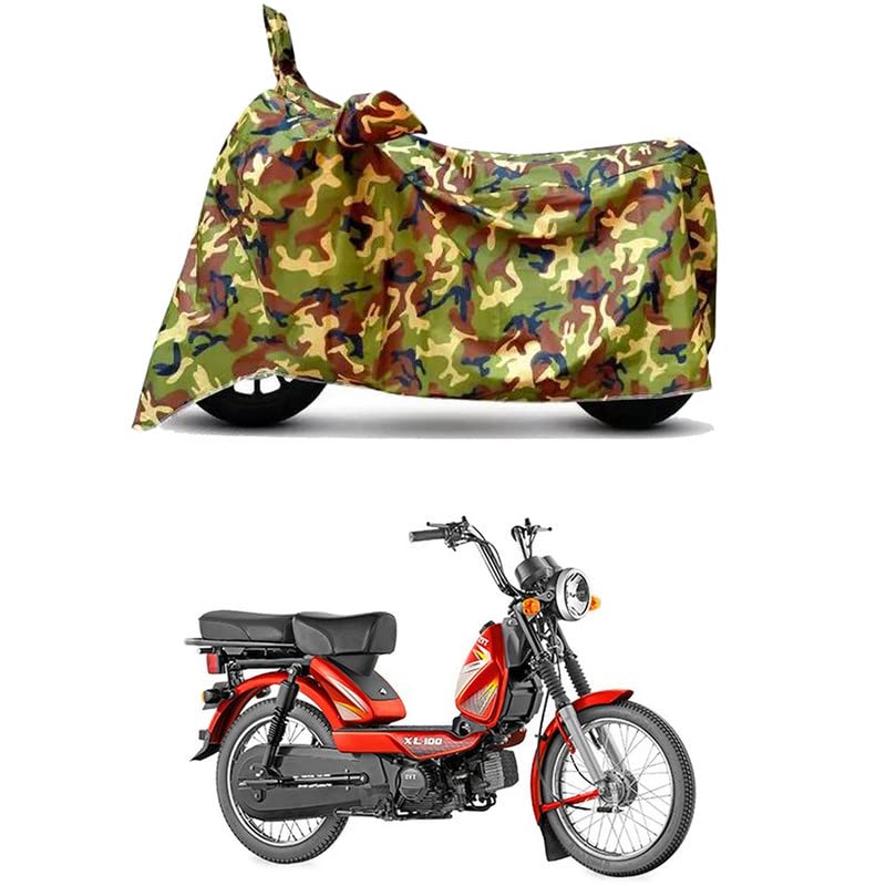 Image of Waterproof 100% PVC Coated Full Bike Scooty Two Wheeler Body Cover Compatible for TVS XL100 /UV-Rays /Heat Protection /Birds Dropping /Scratchproof /Dust Proof /All Varients[6X6 Jungle Print]
