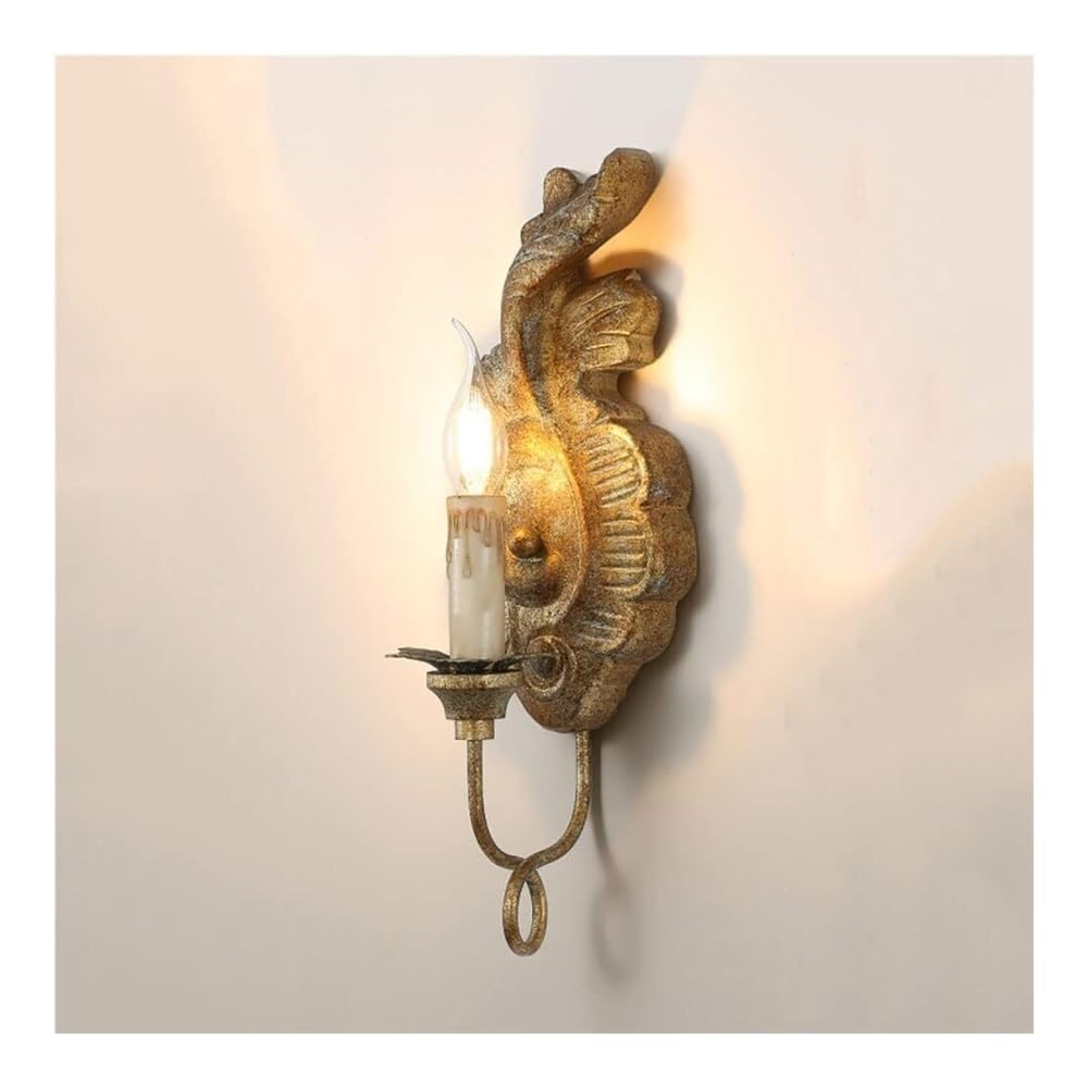 OZBMA Antique Wood Wall Sconce Farmhouse Candle Light Style Led Lamp for Bedroom Bedside Gallery Bathroom Vanity Lighting Fixture(D Arm) (D Arm)