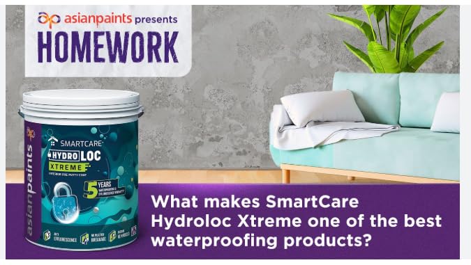 Image of Asian Paint Smart Care Hydroloc Xtreme Interior Waterproofing, 1LITRE,Combo With 3inch Brush.