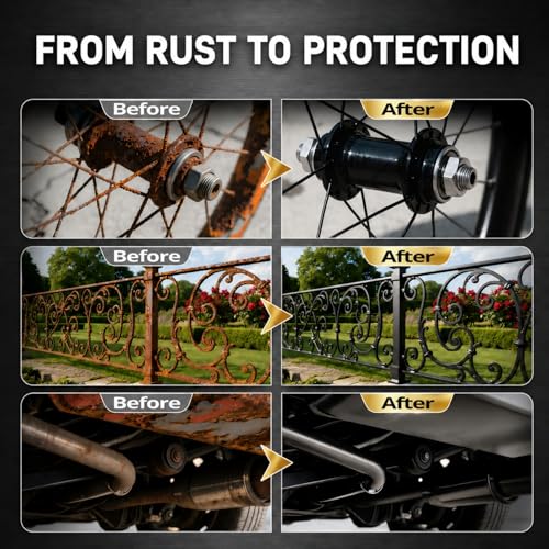 Image of DWIL High-Flow Rust Converter for Metal, ๐ฎ ๐ถ๐ป ๐ญ Water-Based Rust Reformer and Primer, Low Odor Anti-Rust Coating for Car Chassis, Truck Frame, Fence, Railing, Tools and Equipment, Black, 16 oz