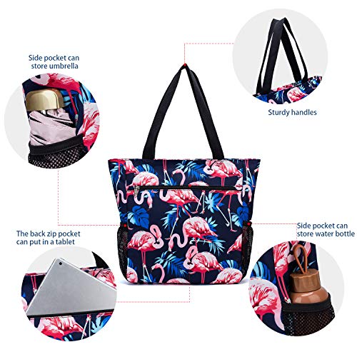 Image of ETidy Large Capacity Foldable Tote Bag With Zipper Waterproof Sandproof Women Beach Bag Handbag Gym Bag Travel Shopping Bag