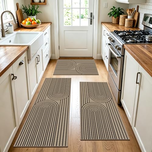 VSIWB Jute Küchenteppiche 3 Stück Waschbar rutschfest Schmutzfangmatte Küchen Teppichläufer Schwarz Küchenmatten für Küche Läufer Flur Waschküche Wohnzimmer Schlafzimmer Eingang