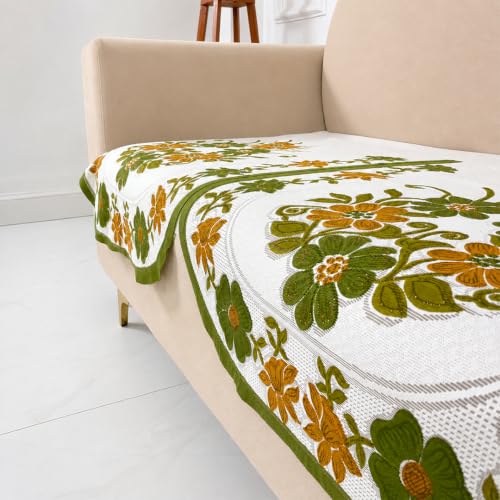 Image of Homerz Premium 'Surya Series' Sofa Cover | Stylish Sofa Protector | Net Fabric | Anti-Stain & Washable Slip Cover Exact Size Antislip (Daisy Green, 7 (3+2+2) Seater, Only Seat Cover)