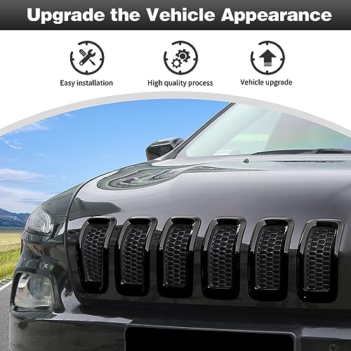 Image of CheroCar for Cherokee Front Grille Cover Grill Frame Trim Inserts Fits for 2014-2018 Cherokee,Black