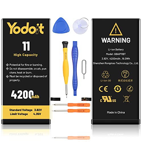 Yodoit Batería para iPhone 11 4200mAh bateria Recambio, Aumento del 35% de la Capacidad de la batería Reemplazo de Alta Capacidad Batería con Kits de Herramientas de reparación Cover