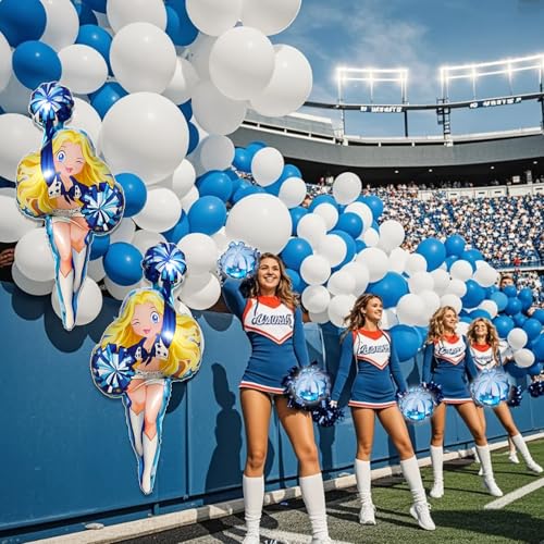 Image of Cheerleader Foil Balloons with Cheer Pom Poms Balloon for The World Cup Cheer Party Supplies Helium-Ready Cheerleading Birthday Party Decorations High School Celebration Event