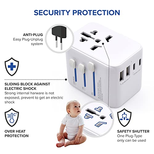 Adaptador de viaje universal Ewent con 5 puertos USB tipo C para más de 224 países 5