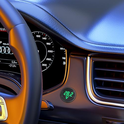Image of DC4V-100V Voltmeter, LED Digital Waterproof Round 2-Wire Battery Gauge Mini Voltage Display Tester for Cars, Motorcycles, ATVs, Boats, Trucks, Marine Battery Monitors（Green）