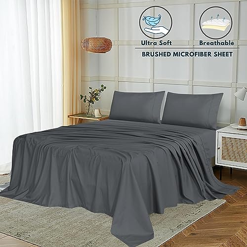 Ruvanti Queen Sheets - Silky Soft Queen Sheet Set - 4 Pieces Luxury Breathable Sheets For Queen Size Bed - All Seasons Cozy & Comfy 15 Inch Deep Pocket Snug Fit Hotel Bed Sheets - Dark Grey #TOP1