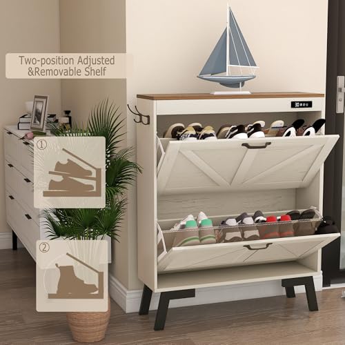 TaoHFE Farmhouse Small Shoe Cabinet Storage for Entryway,Deodorizing Shoe Organizer Cabinet Storage with 2 Flip Drawers,White flip Drawer Shoe Cabinet Hidden Cabinet Foyer,Hallway - Image 4