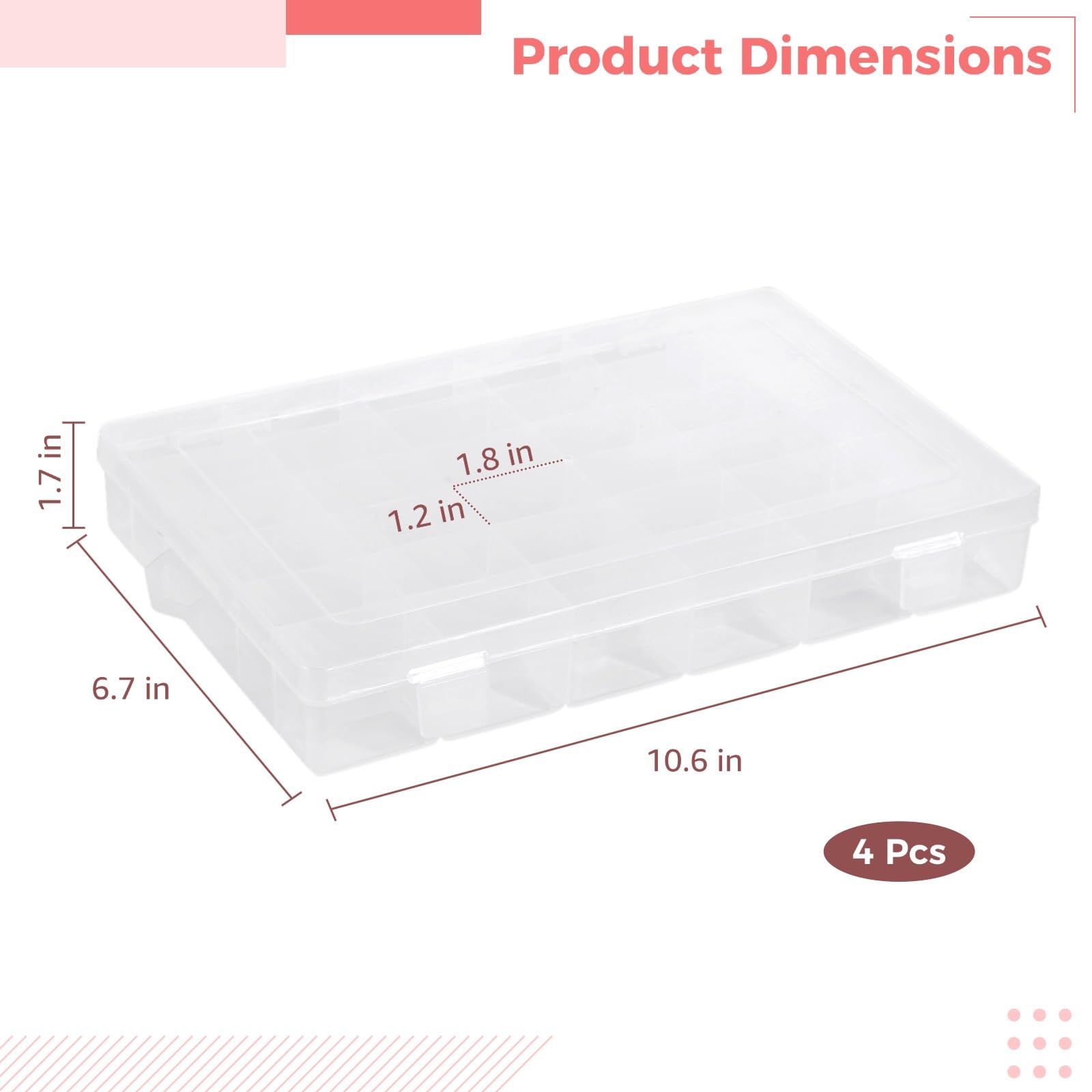 Confezione da 4 organizer in plastica con 36 scomparti, impermeabili, trasparenti, per gioielli, perline, attrezzatura da pesca e piccole parti