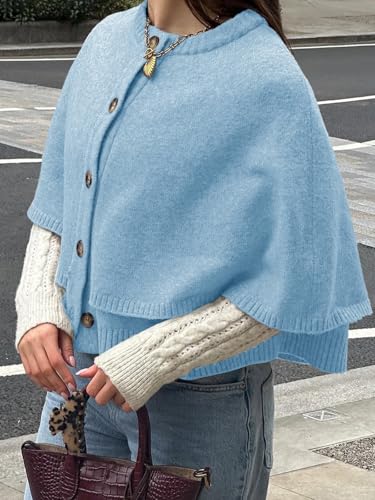 Image of Saodimallsu Womens Cropped Cape Cardigan Button Up Crew Neck Jacket Shawl Fall Trendy Knit Sweater