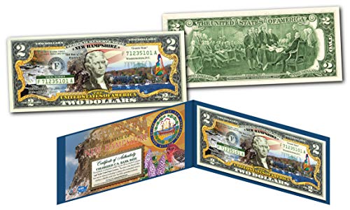 New Hampshire Art Two-Dollar Bill with Certificate Honoring America's 50 States