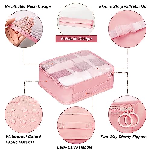 Image of 7 Pcs Foldable Luggage and Laundry Bag Pouch Waterproof Travel Toiletry Organizer Garment Storage Bag Portable Packing Cubes Storage Bag (1 Pc) (Grey) (PINK)