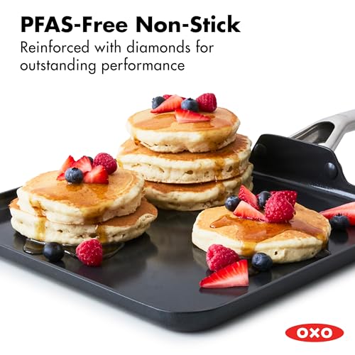 Image of OXO 11 inch Non-Stick Every Day Square Griddle, BPA-Free Comfort Grip Silicone Handle, Dishwasher & Oven Safe, PFAS-Free Ceramic Skillet, Pancake Pan, Black