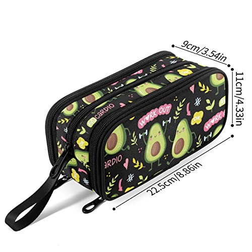 Image of Fustylead Cute Avocado Pencil Pen Case Stationery Bag, 3 Compartments School College Office Desk Organizer Storage Pouch Makeup Bag for Teen Boys Girls Students
