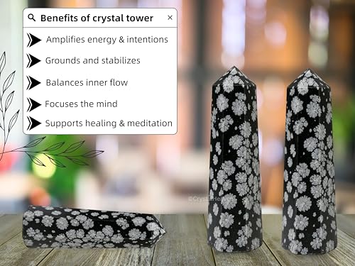 Image of Crystal Heaven Certified Snowflake Obsidian Crystal Tower Obelisk Point For Chakra, Healing And Balancing - Aaa Grade Original Certified Gemstone Agate For Reiki Meditation Yoga Spiritual (3-4 Inches)