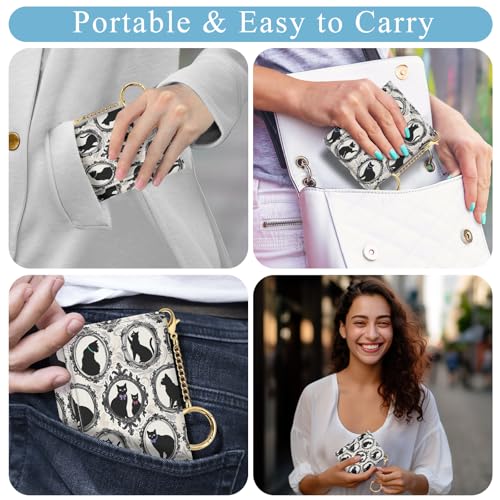 Image of Jogjam Vintage Black Cats Small Ladies Wallets, Art Aesthetics Rfid Womens Wallet, Slim Thin Trifold Woman Wallet, Travel PU Leather Card Holder Wallet, Mini Key Chain Cash Wallet, Female Gifts