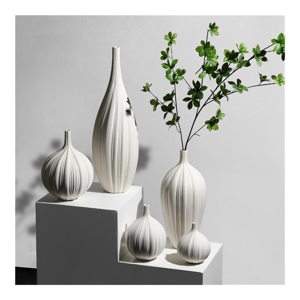 Wazon na kwiaty, Ceramiczny wazon z delikatnymi ustami, dekoracja do salonu, kremowy, minimalistyczny, kwiatowy