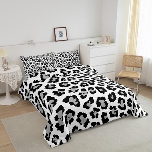 Image of Feelyou Leopard Comforter Set Black Grey Cheetah Print Bedding Set for Kids Boys Girls Teens Decor Cow Comforter Africa Animal Duvet Set 3Pcs King Size Boys