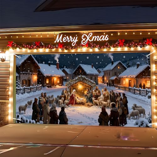 Image of Christmas Garage Door Decorations 6 x 13 ft, Nativity Scene Cover