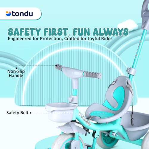 Image of TONDU Kiddo Tricycle for Kids /Baby with Storage Basket | Seat Belt with Parental Control Baby Tricycle (Sea Green)
