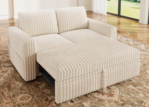 Image of HONBAY Modular Pull Out Sofa Bed,Corduroy Loveseat, Couches for Living Room,Beige