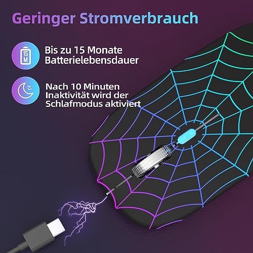 SZO Funkmaus Wiederaufladbare Maus Ergonomische 7-Farben RGB Mit USB Und Typ-C KonverterEinstellbare Genauigkeit (800/1200/1800)
