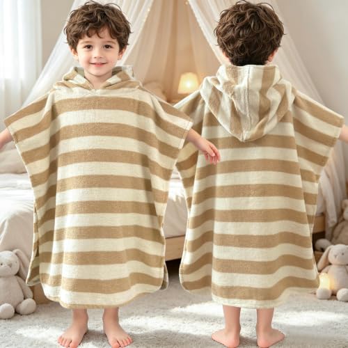 VOOVA & MOVAS Toddler Towel Poncho,1-3Y 100% Cotton,Khaki Stripe
