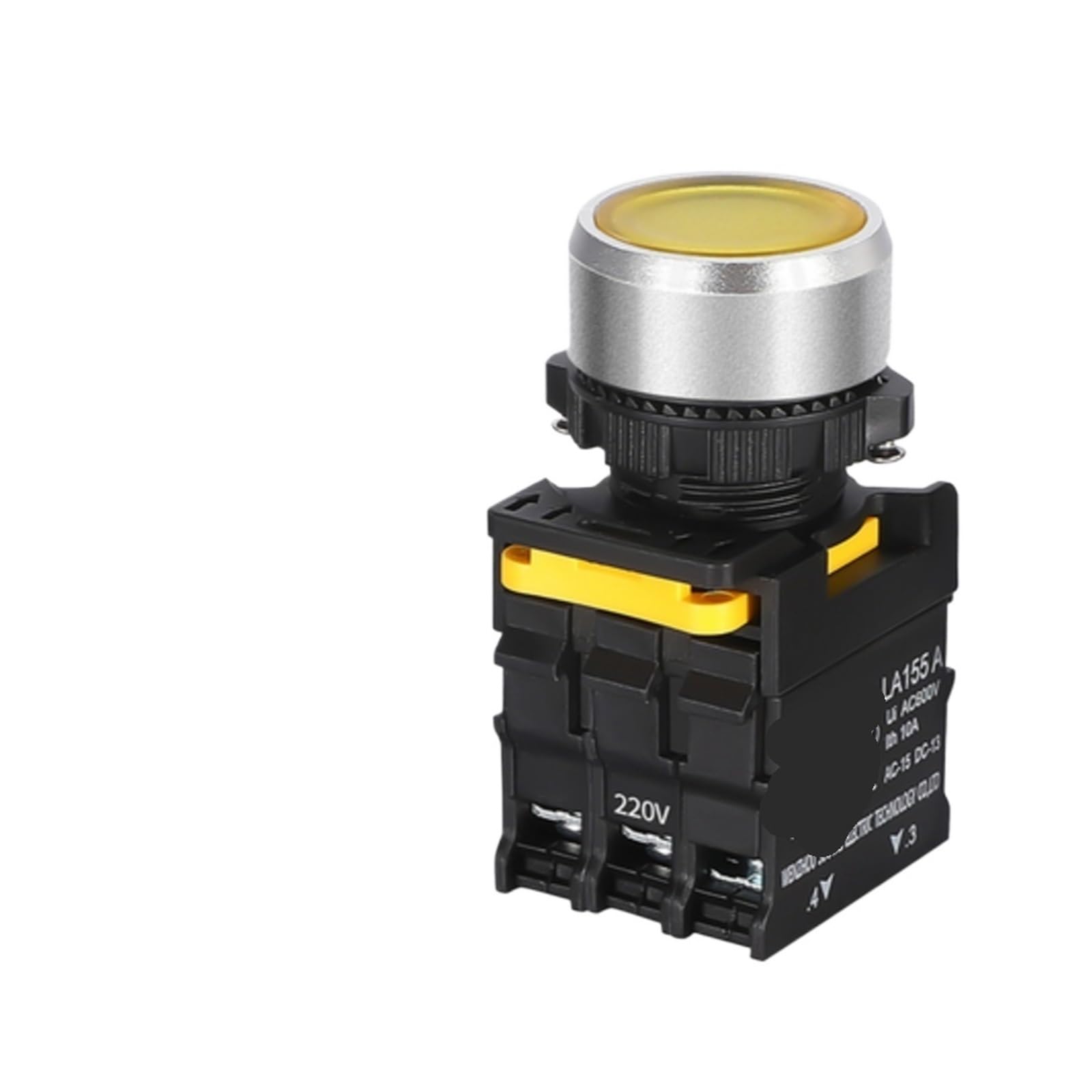 Interruptor pulsador con LED 22mm Interruptor de alimentación fijo impermeable con luz 380V, 12V, 24V, 110V, 220V 10A 1NO(Yellow,1NO_FIXED_24V)