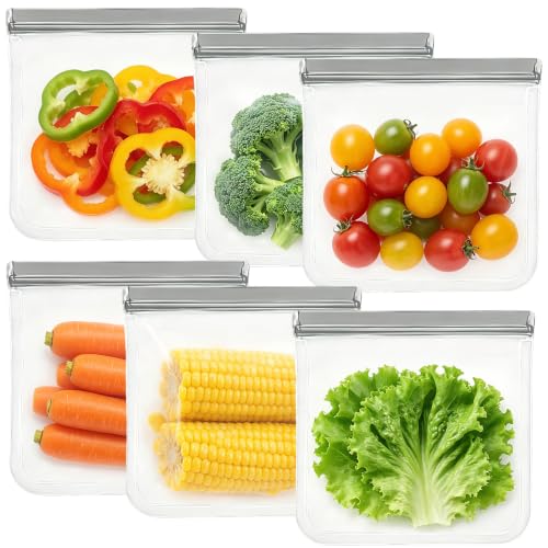Image of 6Pack Gallon Freezer Bags, 11 inch x 10.6 inch Reusable Silicone Food Storage Bags - Leakproof, Lock Bags for Microwave, Dishwashe, Airtight Storage Bags for Lunch Container Organization