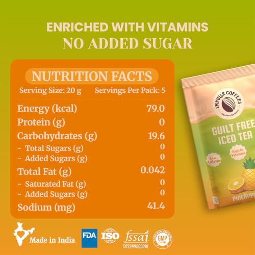 Image of Impulse Coffees Guilt Free Iced | Iced Tea Powder Drink Mix | Zero Refined Sugar, Low Calorie, Pineapple Flavour | 20g x 5 Sachets (100g)