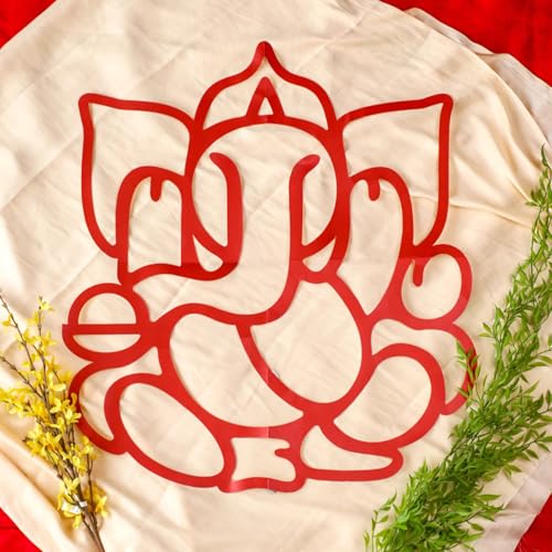 Image of Desi Favors Red Huge Lord Ganesh Cutouts | Indian DIY Backdrop Decorations | Ganapati Pooja Backdrop Decoration | Indian Goodes Cultures Events | Traditional Cutout | 27x23 inch (Pack of 2)