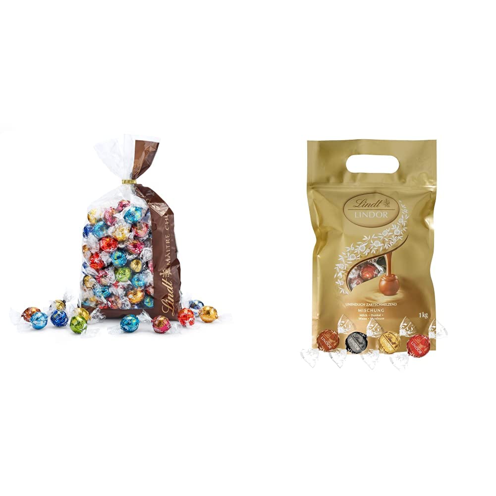 Lindt Schokolade LINDOR Mischung | 1371 g | Ca.109 Kugeln: Milch & LINDOR Schokoladen Kugeln Klassische Mischung | ca. 80 Schokoladen Kugeln (Vollmilch, Weiß, Dunkel 60%, Haselnuss) | Großpackung, 1kg