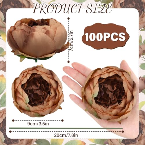 Suncalla 100 Pcs Artificial Peony Head Bulk Stem, 3.5 Inch, Brown by Suncalla - Used condition - Image 2