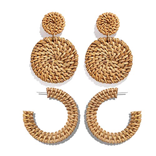 Rattan Statement Hoop Earrings - Woven Dangle Drop Earrings Set4
