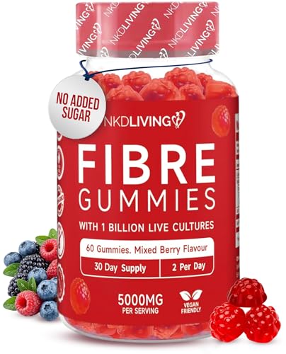 NKD Living High Fibre Inulin Gummies (60 Vegan Gummies) 5g of Fibre per Serving - with 1 Billion Live Cultures - Gut Health and Digestive System Support