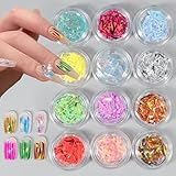 JERCLITY 12 Boxes Gradient Aurora Glass Paper Nail Sticker Foil Nail Art Holographic Colorful Glass Reflective Mirror Design Broken Glass Stripe Line Paper Nail Decals Cellophane Films Foils for Nails